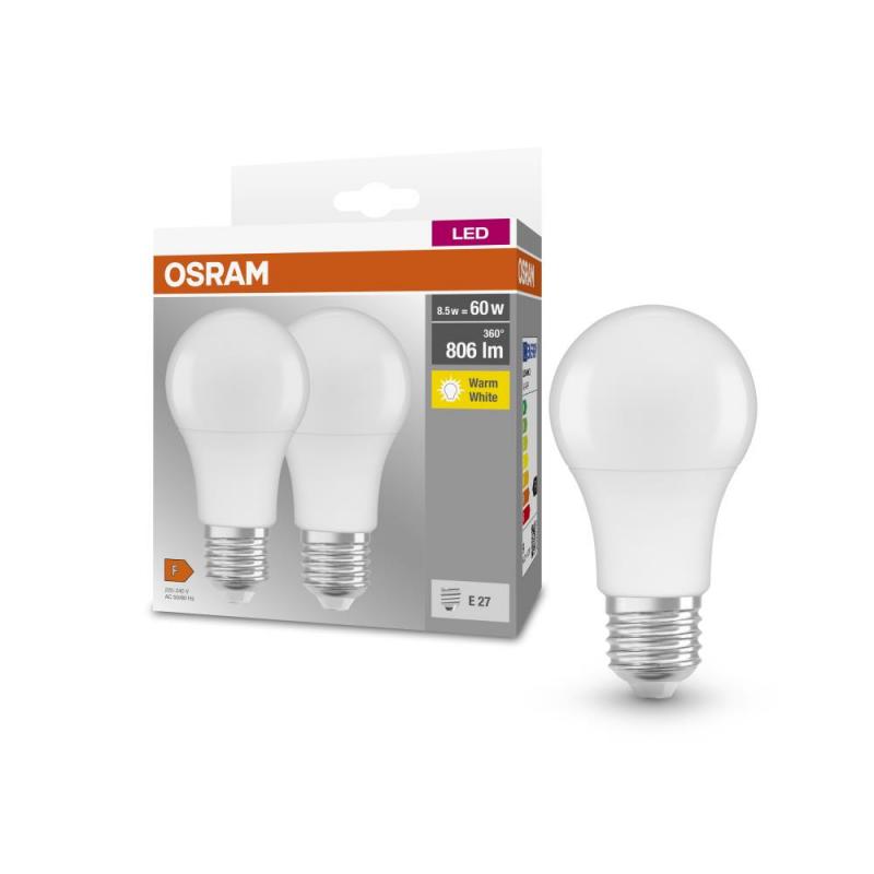 2er-Pack Osram LED E27 Leuchtmittel mattiert warmweißes Licht 8,5W wie 60 Watt blendreduziert